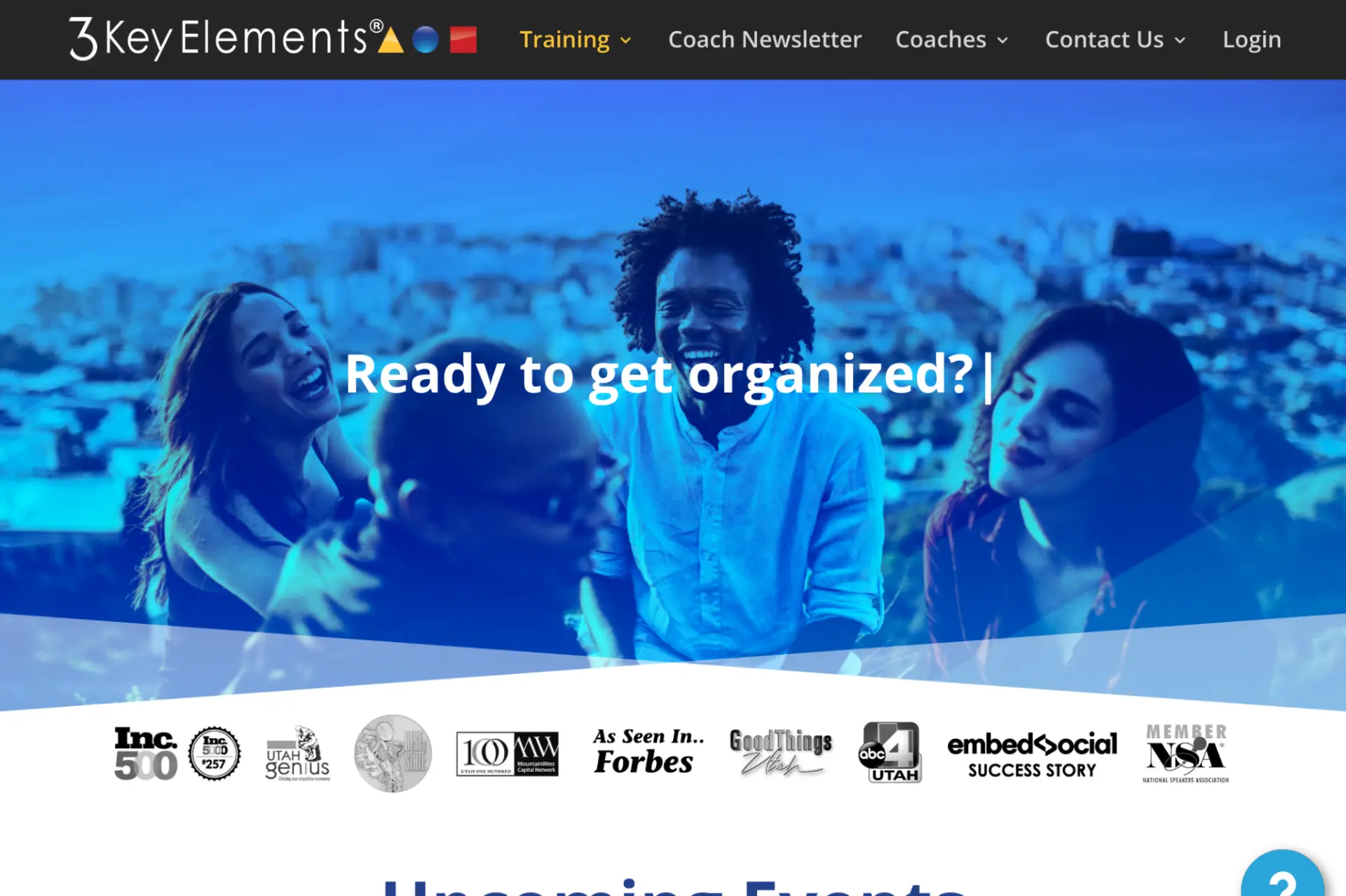 Homepage design for 3 Key Elements shown on a laptop screen