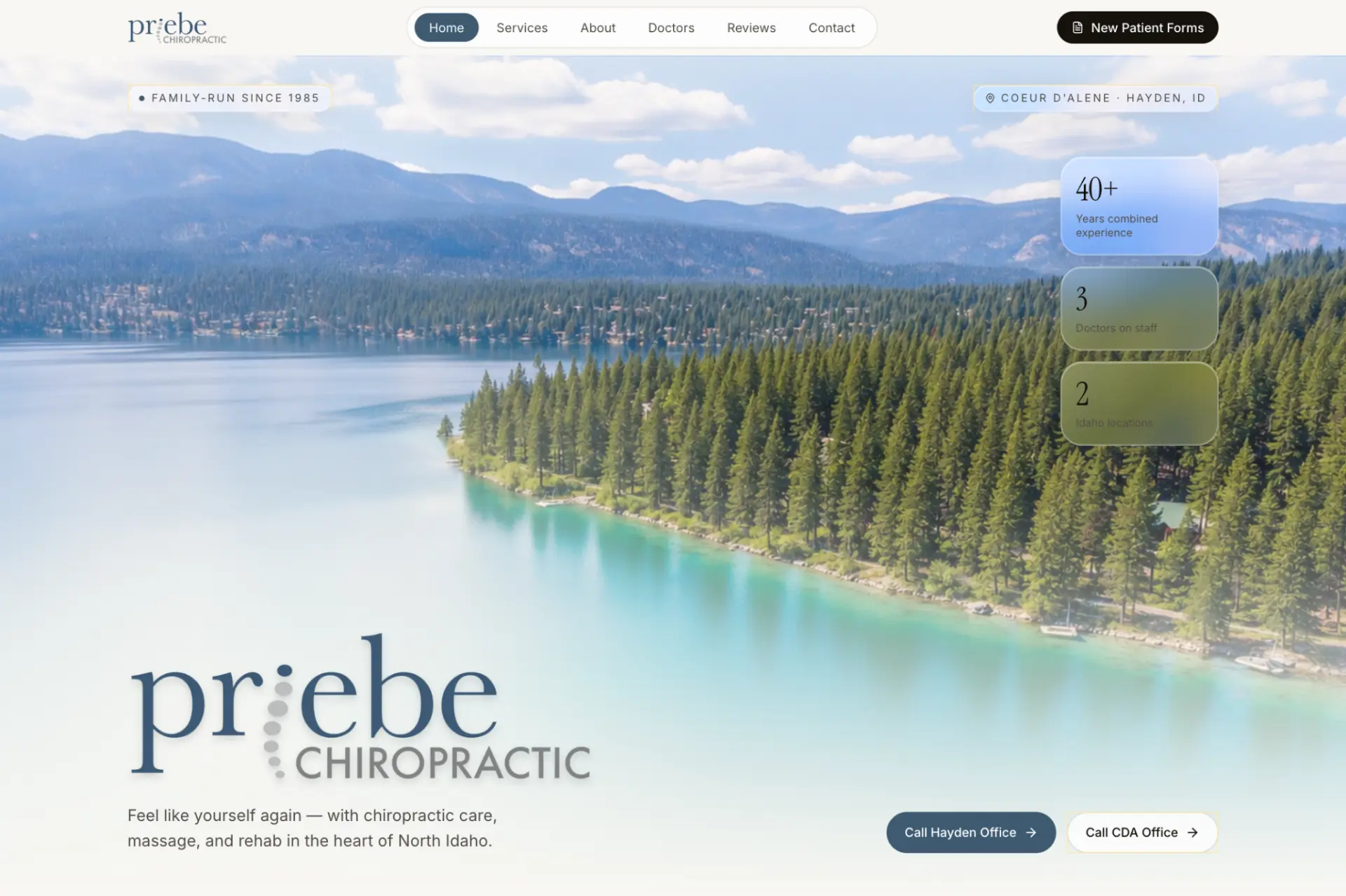 Homepage design for Priebe Chiropractic shown on a laptop screen