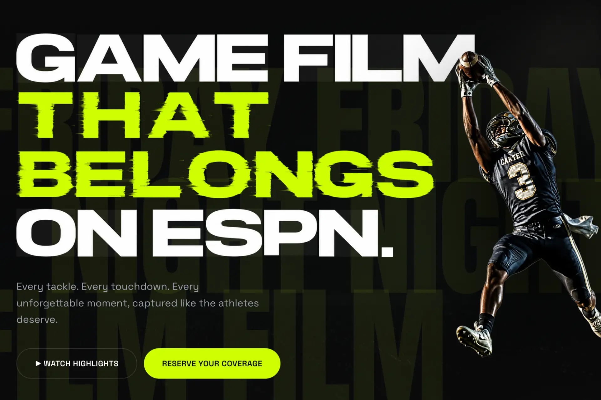 Homepage design for Friday Night Film shown on a laptop screen